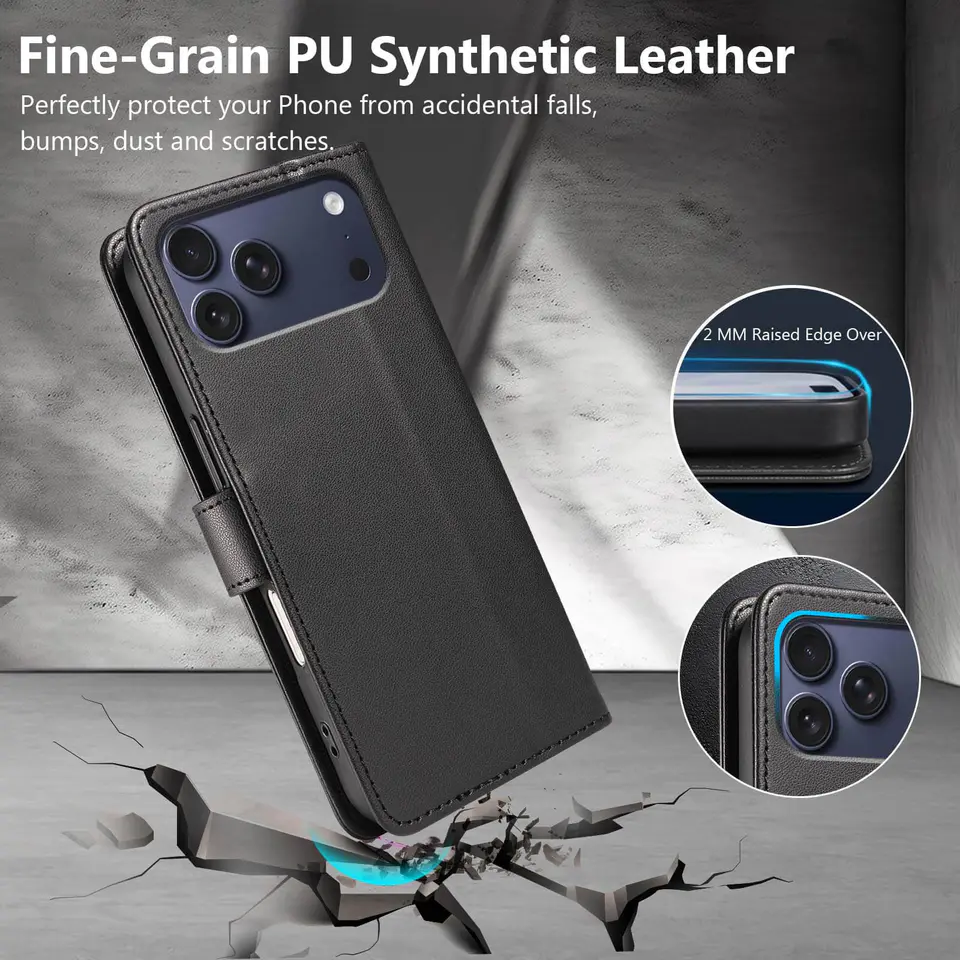 JHWVVTF Wallet Flip Case for iPhone 17 Pro Max, RFID-Blocking (Black), view 6