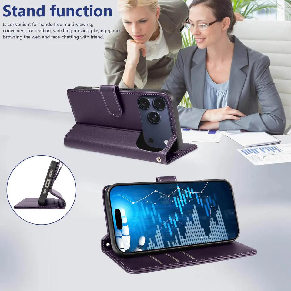 JHWVVTF Wallet Flip Case for iPhone 17 Pro Max, RFID-Blocking (Purple), view 5