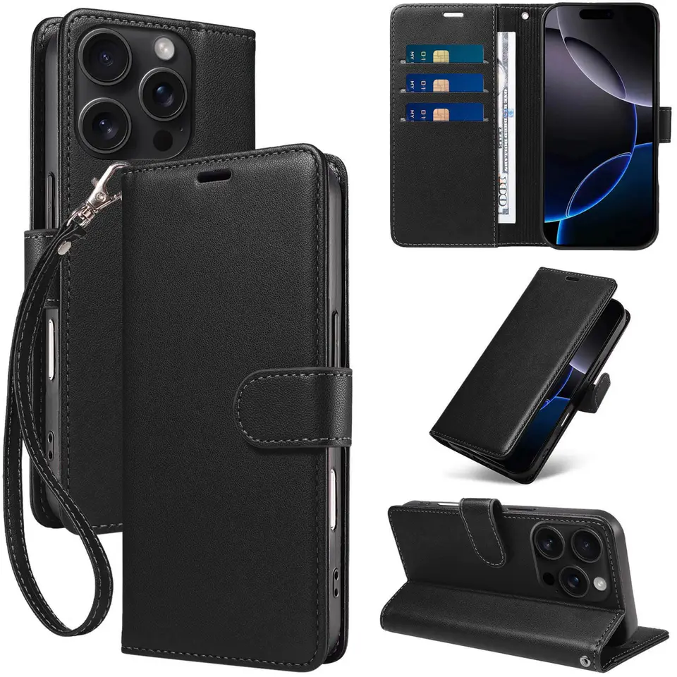 JHWVVTF Wallet Flip Case for iPhone 16 Pro Max, RFID-Blocking (Black), view 1