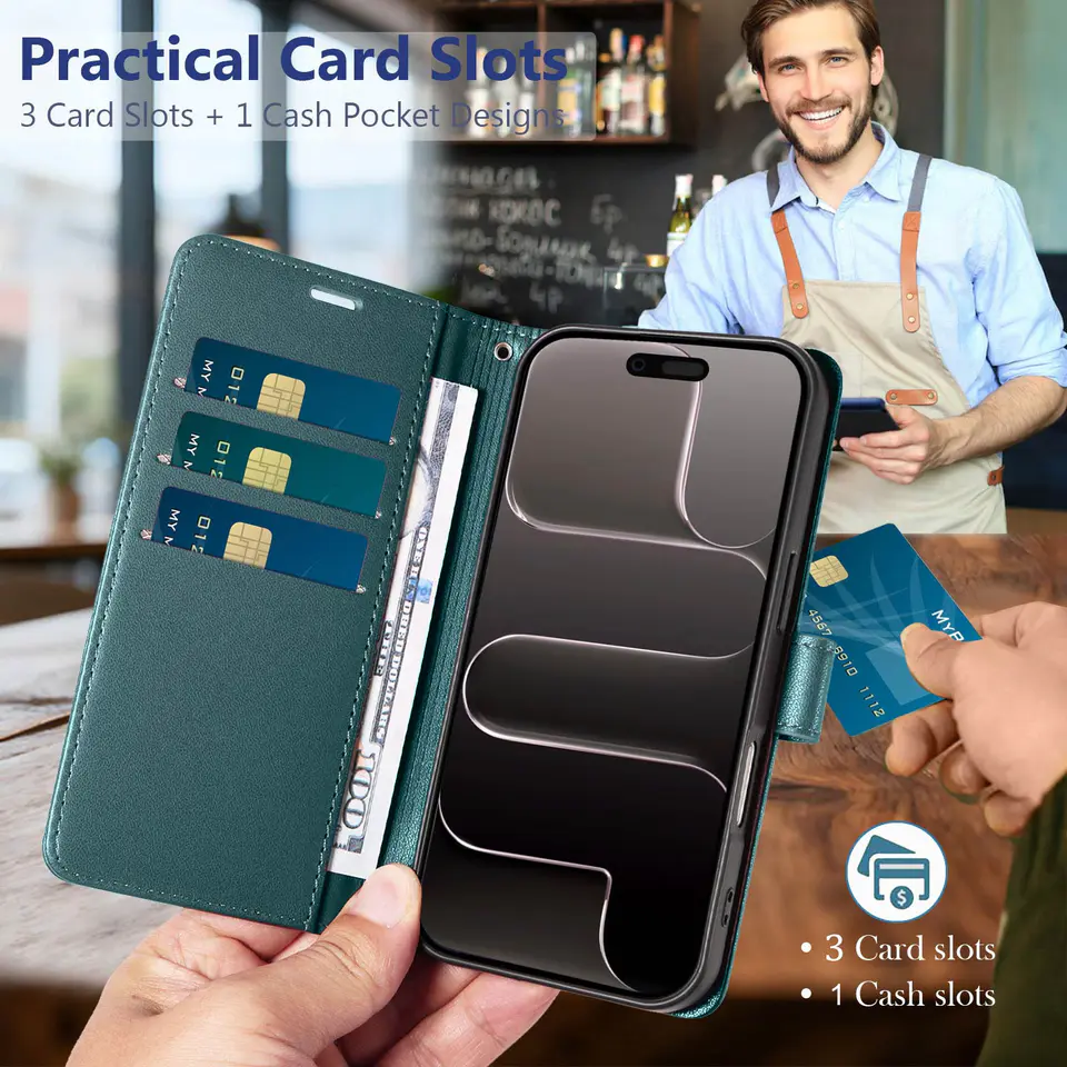 JHWVVTF Wallet Flip Case for iPhone Air, RFID-Blocking (Teal Green), view 3