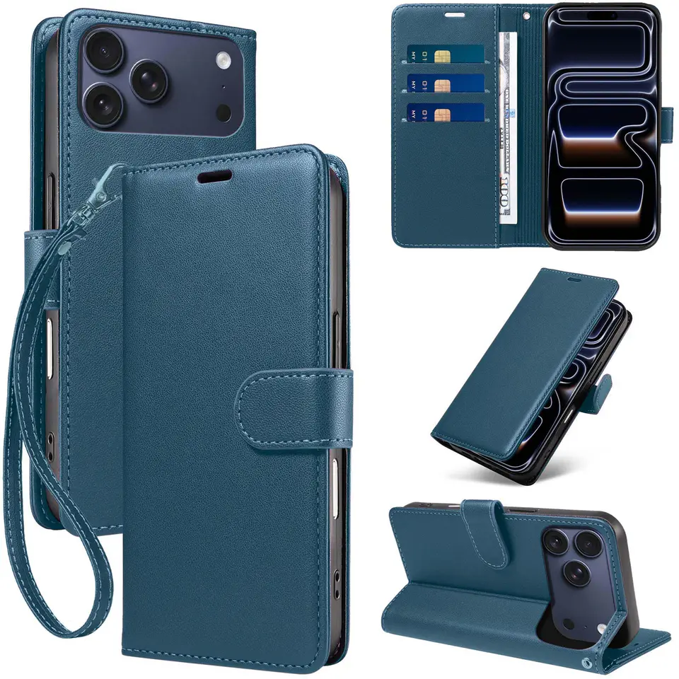 JHWVVTF Wallet Flip Case for iPhone 17 Pro, RFID-Blocking (Navy Blue), view 1