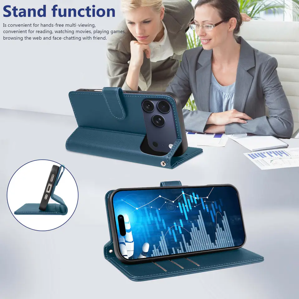 JHWVVTF Wallet Flip Case for iPhone 17 Pro, RFID-Blocking (Navy Blue), view 5