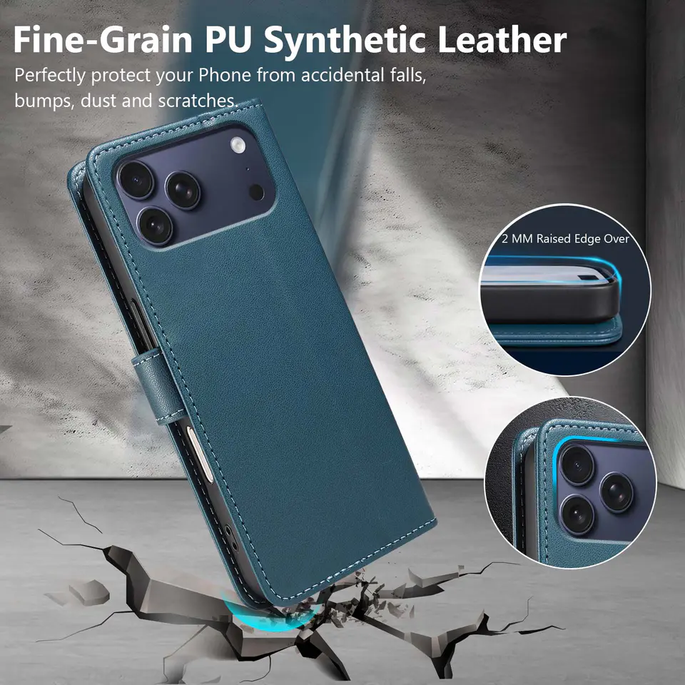 JHWVVTF Wallet Flip Case for iPhone 17 Pro, RFID-Blocking (Navy Blue), view 6