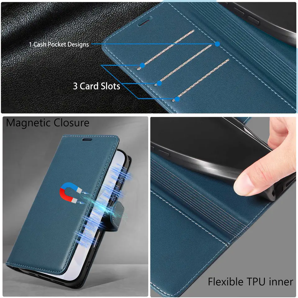JHWVVTF Wallet Flip Case for iPhone 17 Pro, RFID-Blocking (Navy Blue), view 7