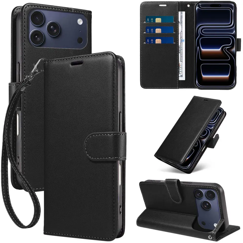 JHWVVTF Wallet Flip Case for iPhone 17 Pro, RFID-Blocking (Black), view 1