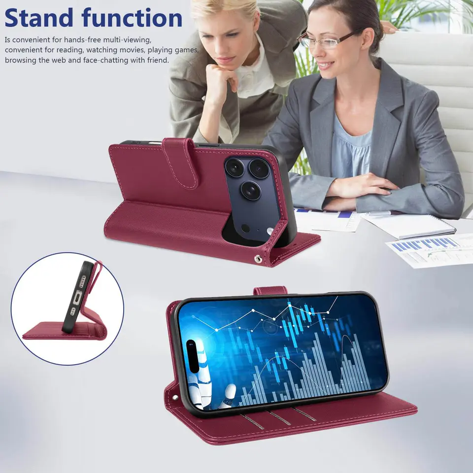JHWVVTF Wallet Flip Case for iPhone 17 Pro Max, RFID-Blocking (Wine Red), view 5