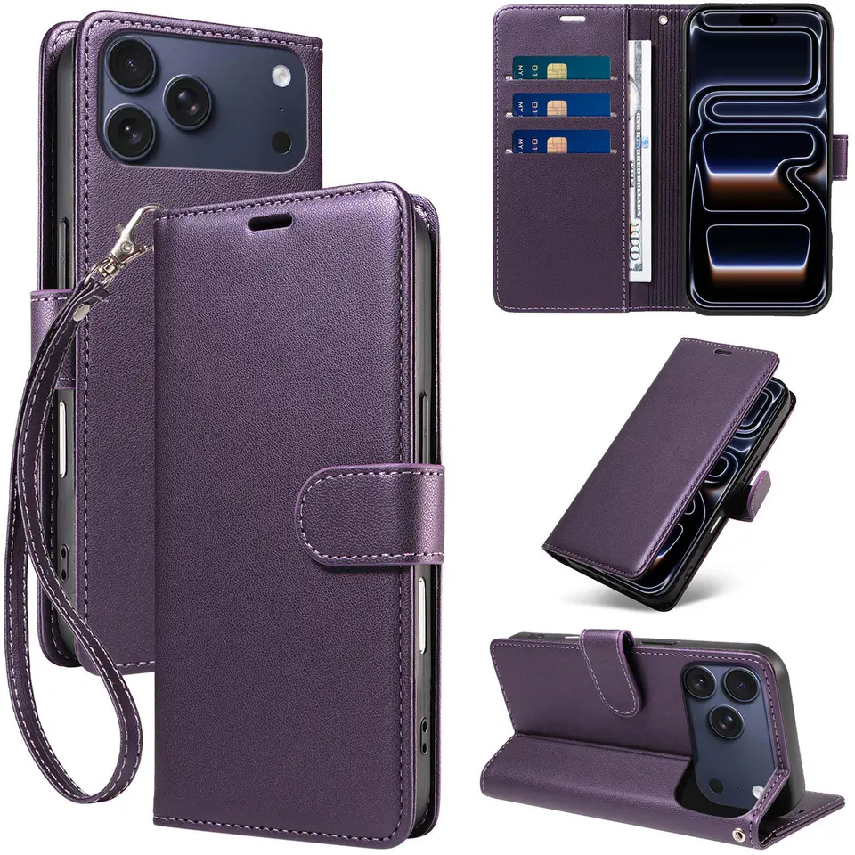 JHWVVTF Wallet Flip Case for iPhone 17 Pro, RFID-Blocking (Purple), view 1