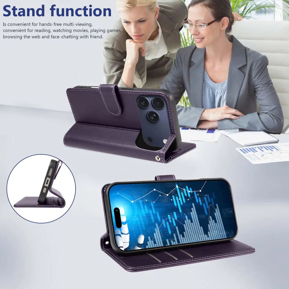 JHWVVTF Wallet Flip Case for iPhone 17 Pro, RFID-Blocking (Purple), view 5