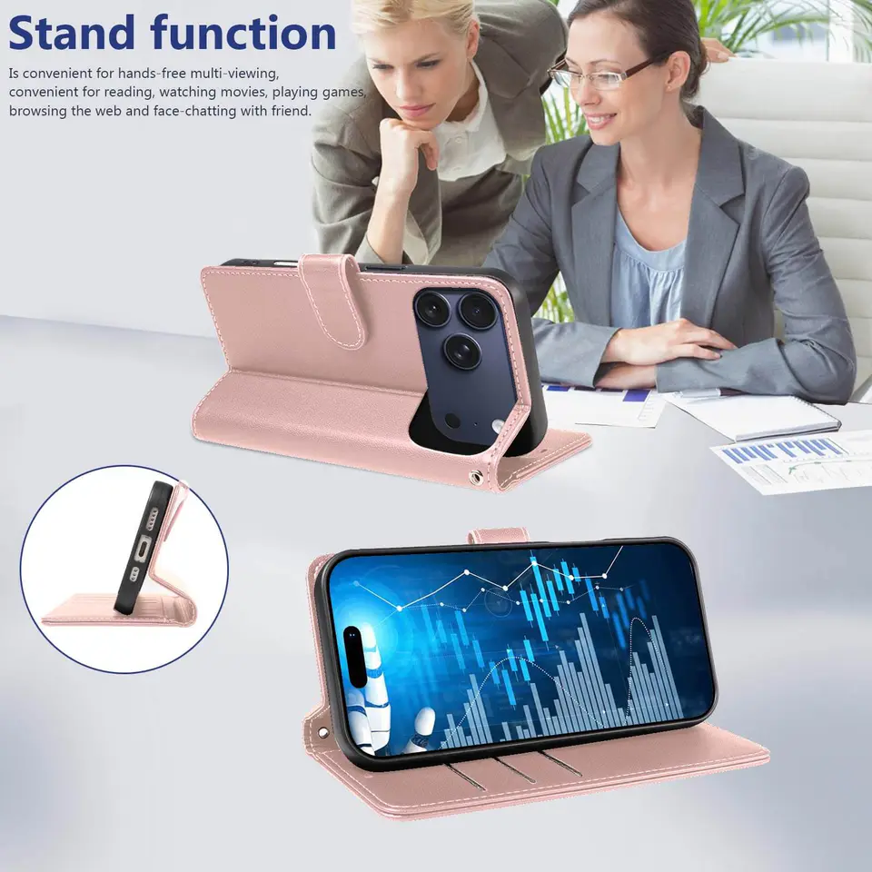JHWVVTF Wallet Flip Case for iPhone 17 Pro Max, RFID-Blocking (Rose Gold), view 5