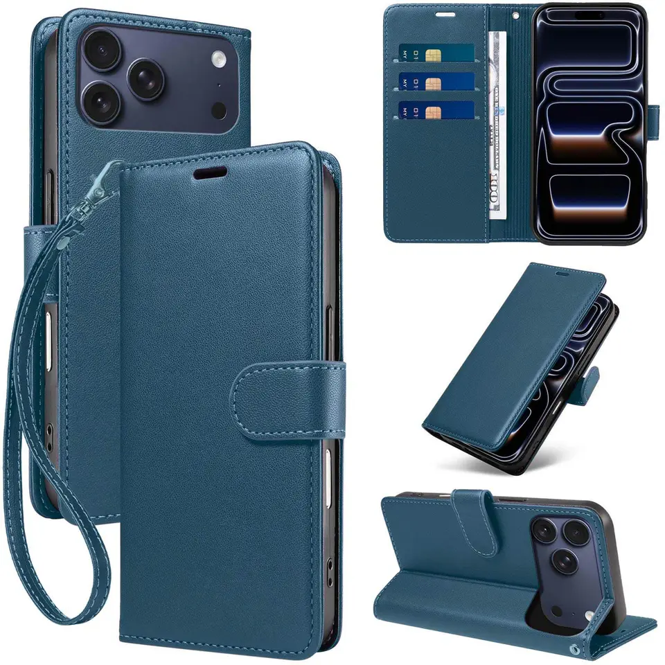 JHWVVTF Wallet Flip Case for iPhone 17 Pro Max, RFID-Blocking (Navy Blue), view 1