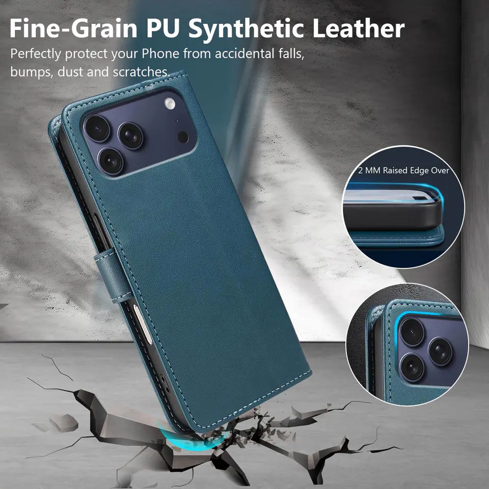 JHWVVTF Wallet Flip Case for iPhone 17 Pro Max, RFID-Blocking (Navy Blue), view 6