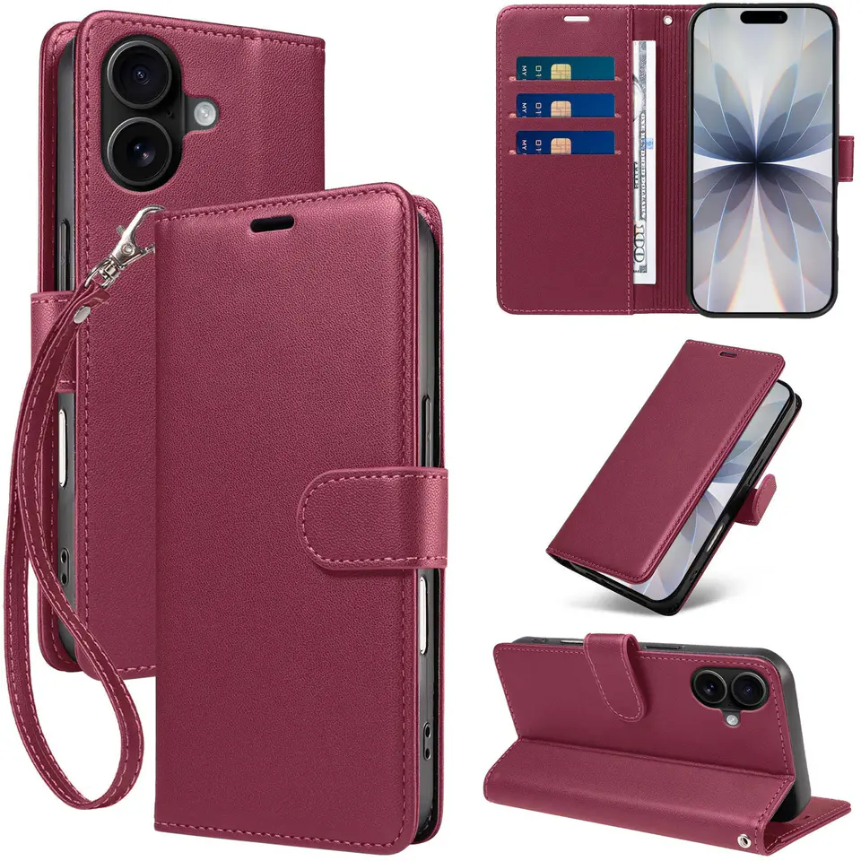JHWVVTF Wallet Case for iPhone 17, RFID-Blocking, 3 Card Slots (Wine Red), view 1