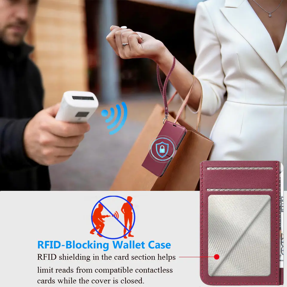 JHWVVTF Wallet Flip Case for iPhone 15 Pro Max, RFID-Blocking (Wine Red), view 4