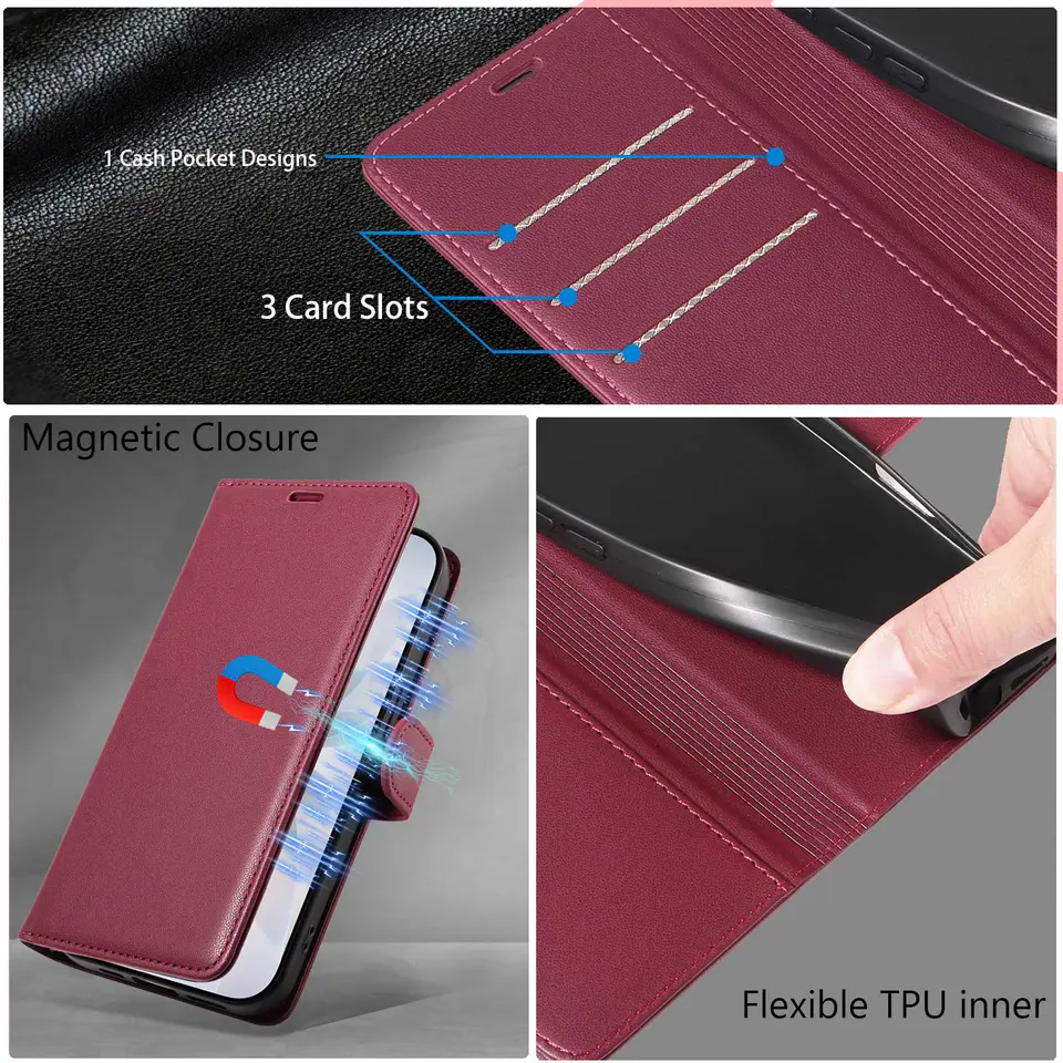 JHWVVTF Wallet Flip Case for iPhone 15 Pro Max, RFID-Blocking (Wine Red), view 7