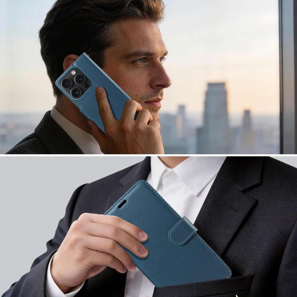 JHWVVTF Wallet Flip Case for iPhone 15 Pro Max, RFID-Blocking (Navy Blue), view 2