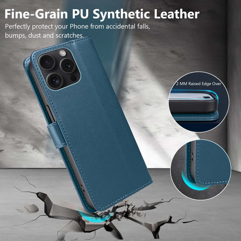 JHWVVTF Wallet Flip Case for iPhone 15 Pro Max, RFID-Blocking (Navy Blue), view 6