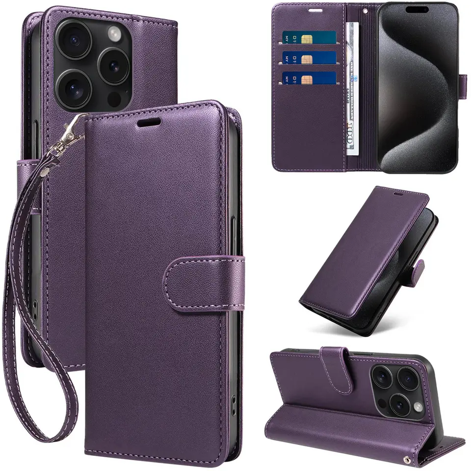 JHWVVTF Wallet Flip Case for iPhone 15 Pro Max, RFID-Blocking (Purple), view 1