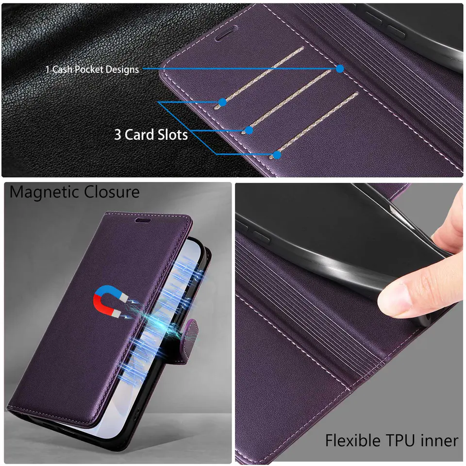JHWVVTF Wallet Flip Case for iPhone 15 Pro Max, RFID-Blocking (Purple), view 7