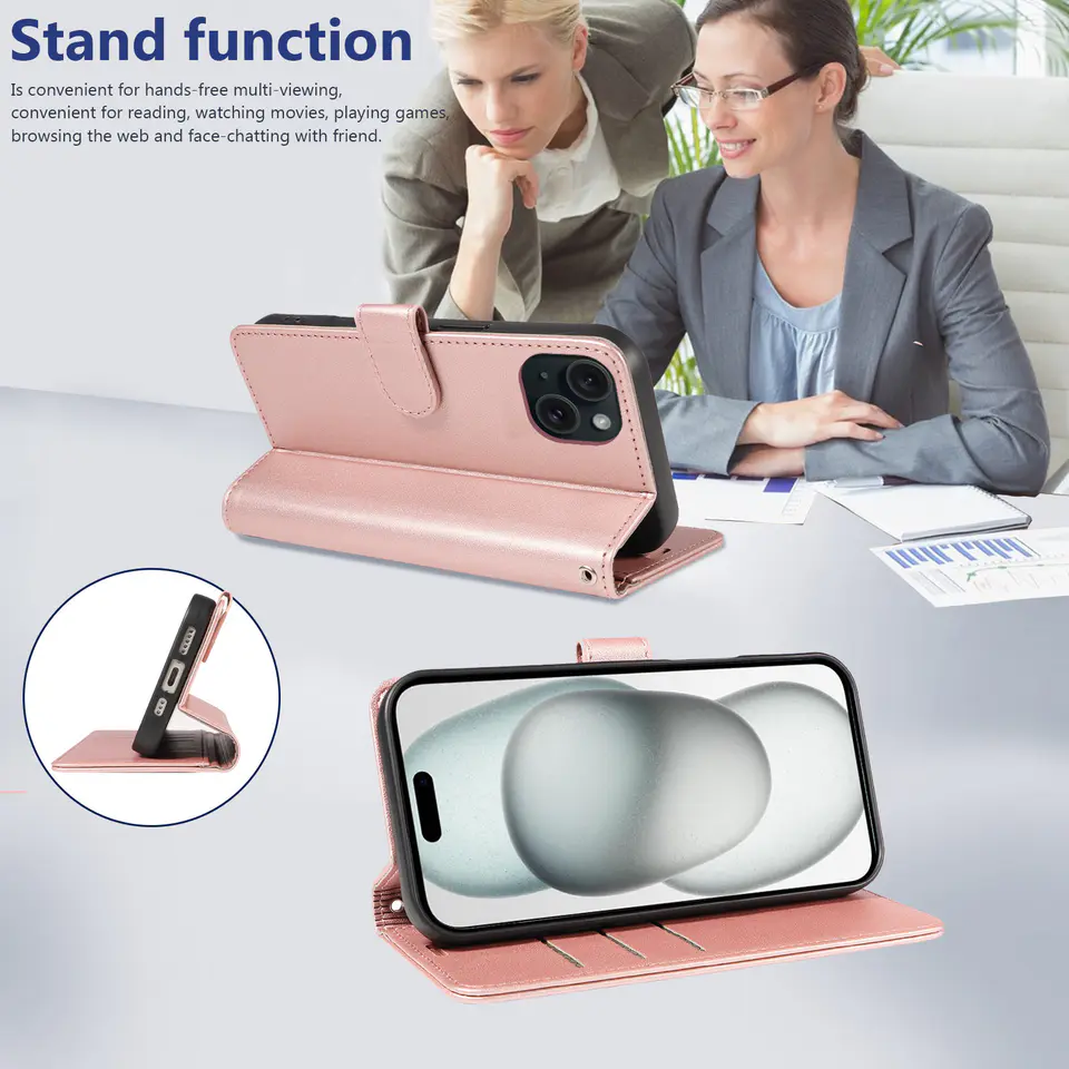JHWVVTF Wallet Flip Case for iPhone 15 Plus, RFID-Blocking (Rose Gold), view 5