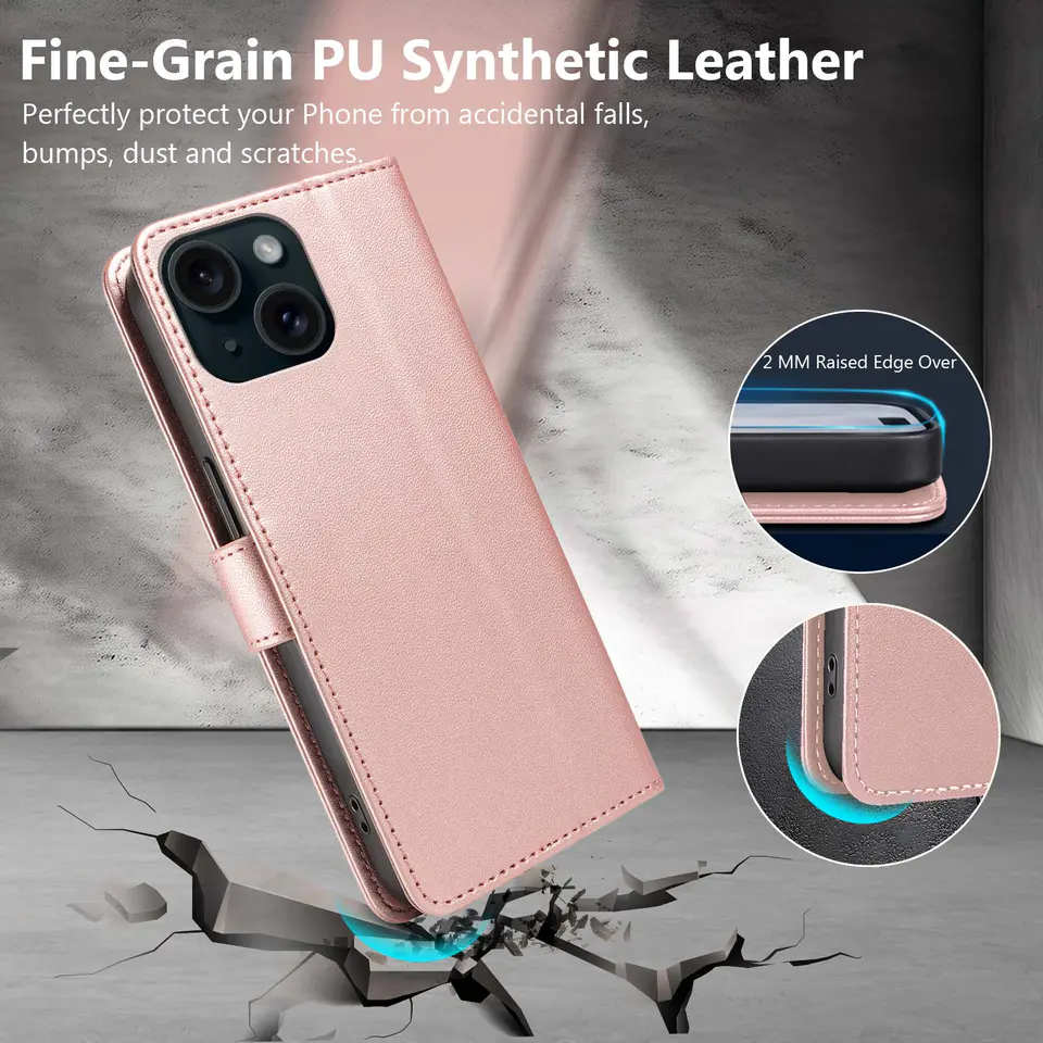 JHWVVTF Wallet Flip Case for iPhone 15 Plus, RFID-Blocking (Rose Gold), view 6
