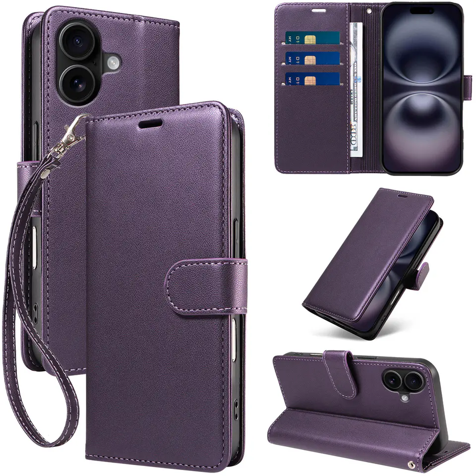 JHWVVTF Wallet Case for iPhone 16, RFID-Blocking, 3 Card Slots (Purple), view 1