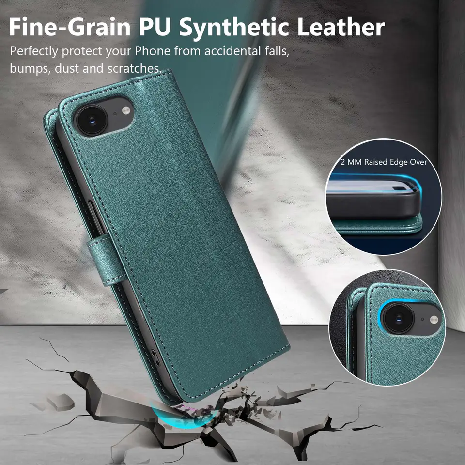 JHWVVTF Wallet Flip Case for iPhone 16E/17E, RFID-Blocking (Teal Green), view 6