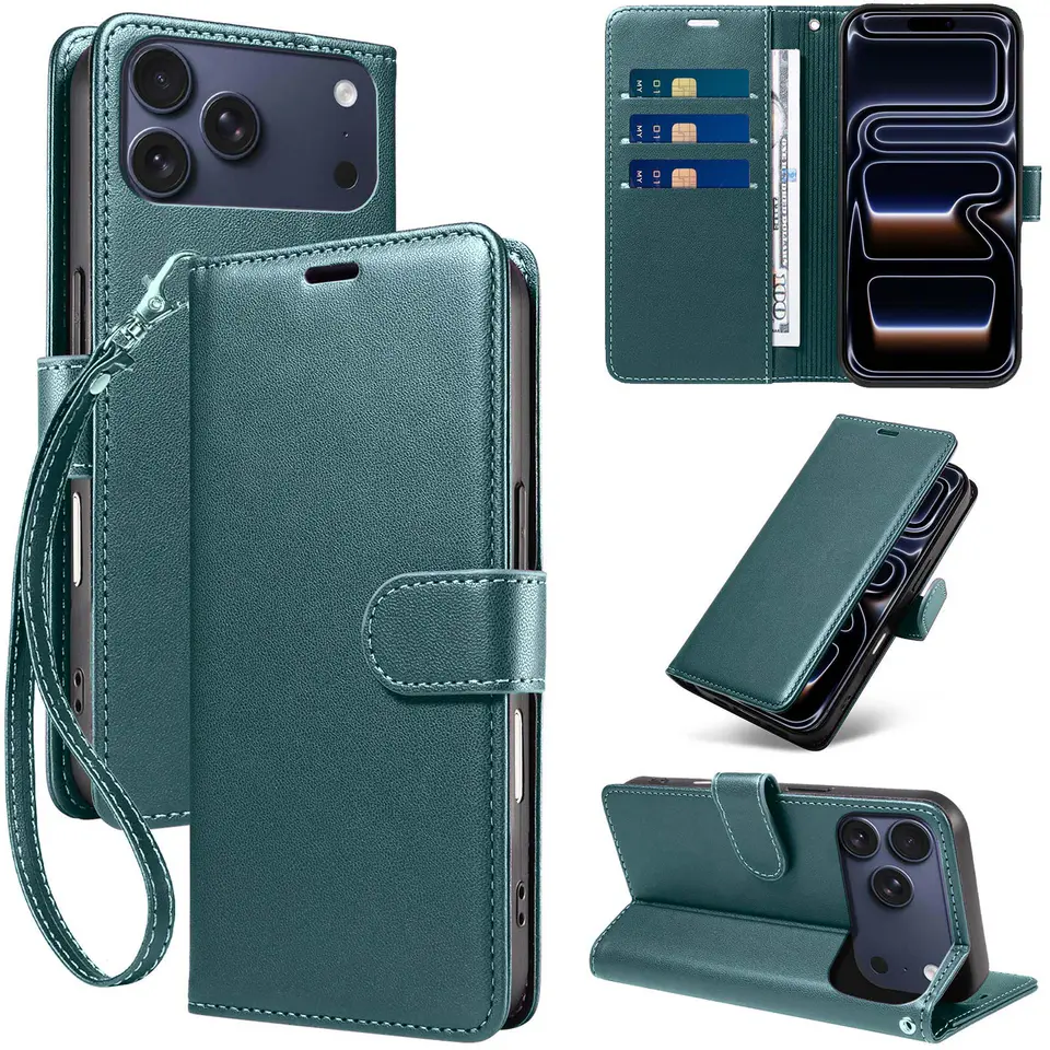 JHWVVTF Wallet Flip Case for iPhone 17 Pro, RFID-Blocking (Teal Green), view 1