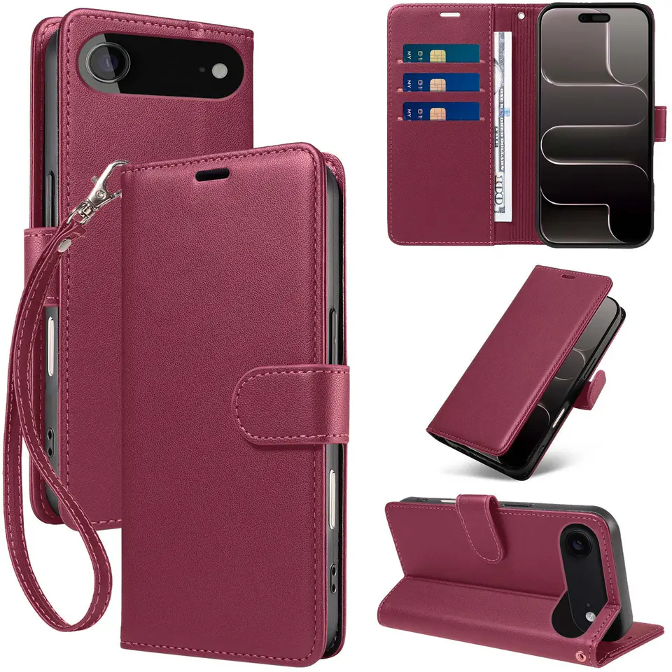 JHWVVTF Wallet Flip Case for iPhone Air, RFID-Blocking (Wine Red), view 1