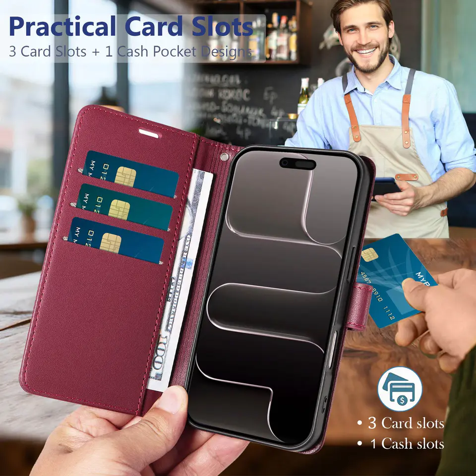 JHWVVTF Wallet Flip Case for iPhone Air, RFID-Blocking (Wine Red), view 3