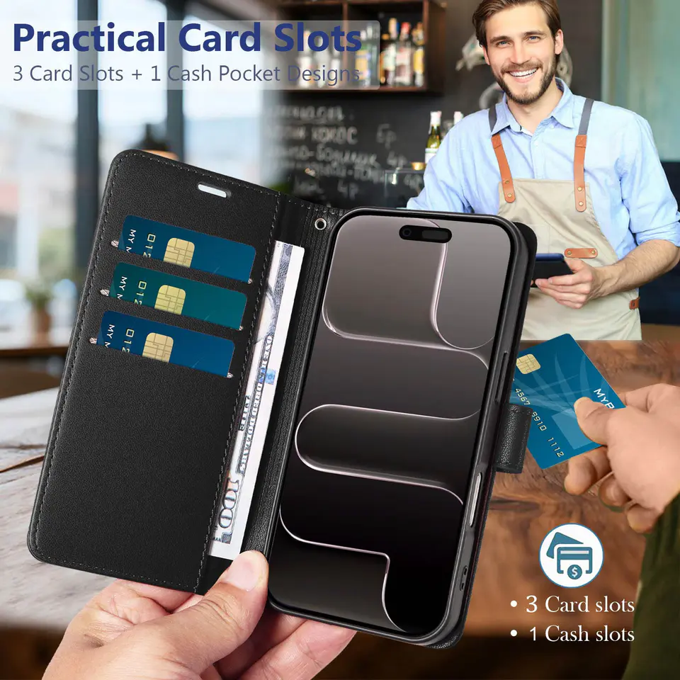 JHWVVTF Wallet Flip Case for iPhone Air, RFID-Blocking (Black), view 3