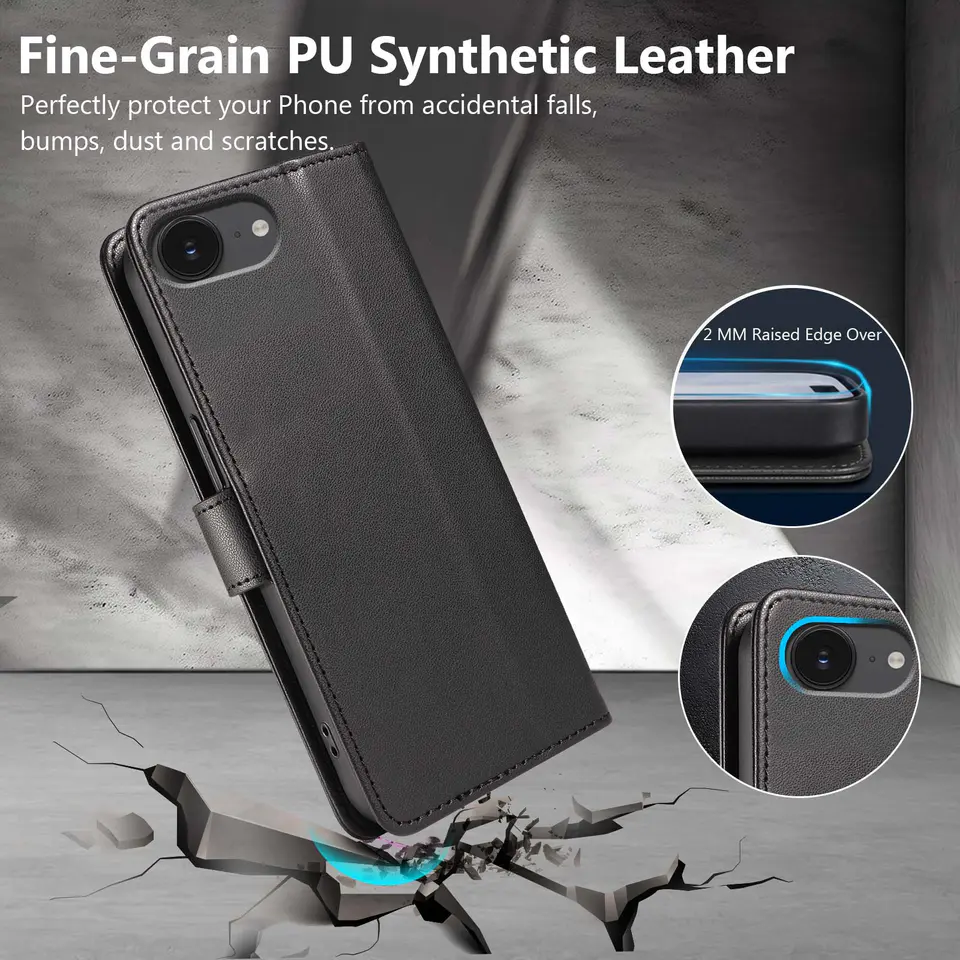 JHWVVTF Wallet Flip Case for iPhone 16E/17E, RFID-Blocking (Black), view 6