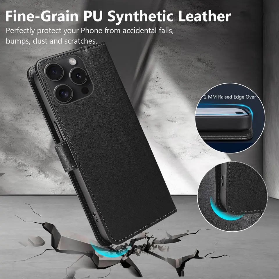 JHWVVTF Wallet Flip Case for iPhone 15 Pro, RFID-Blocking (Black), view 6