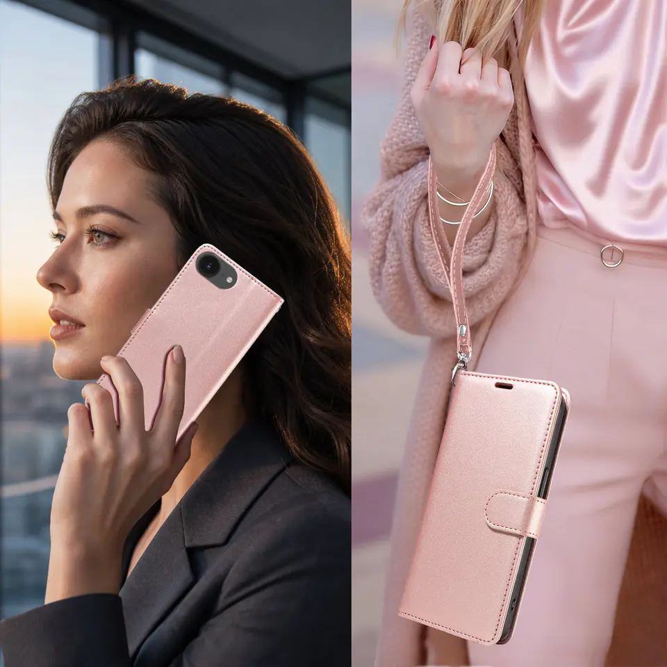 JHWVVTF Wallet Flip Case for iPhone 16E/17E, RFID-Blocking (Rose Gold), view 2