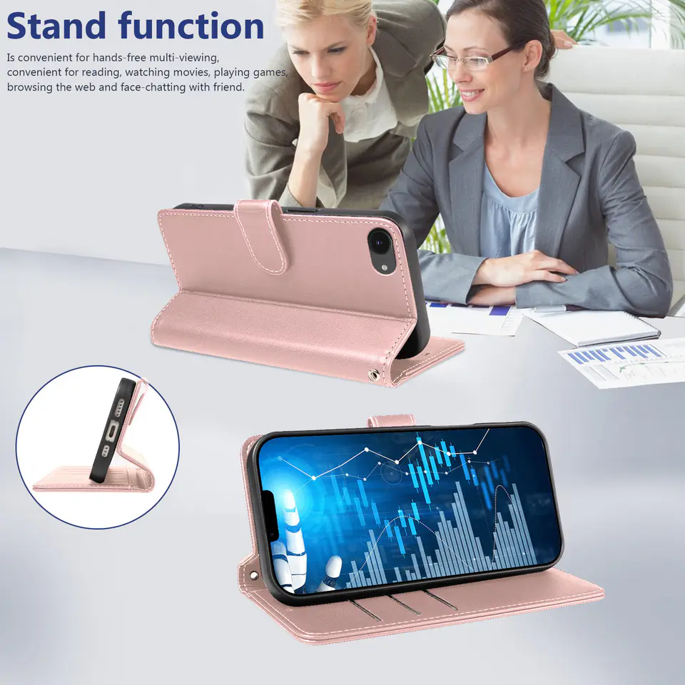 JHWVVTF Wallet Flip Case for iPhone 16E/17E, RFID-Blocking (Rose Gold), view 5