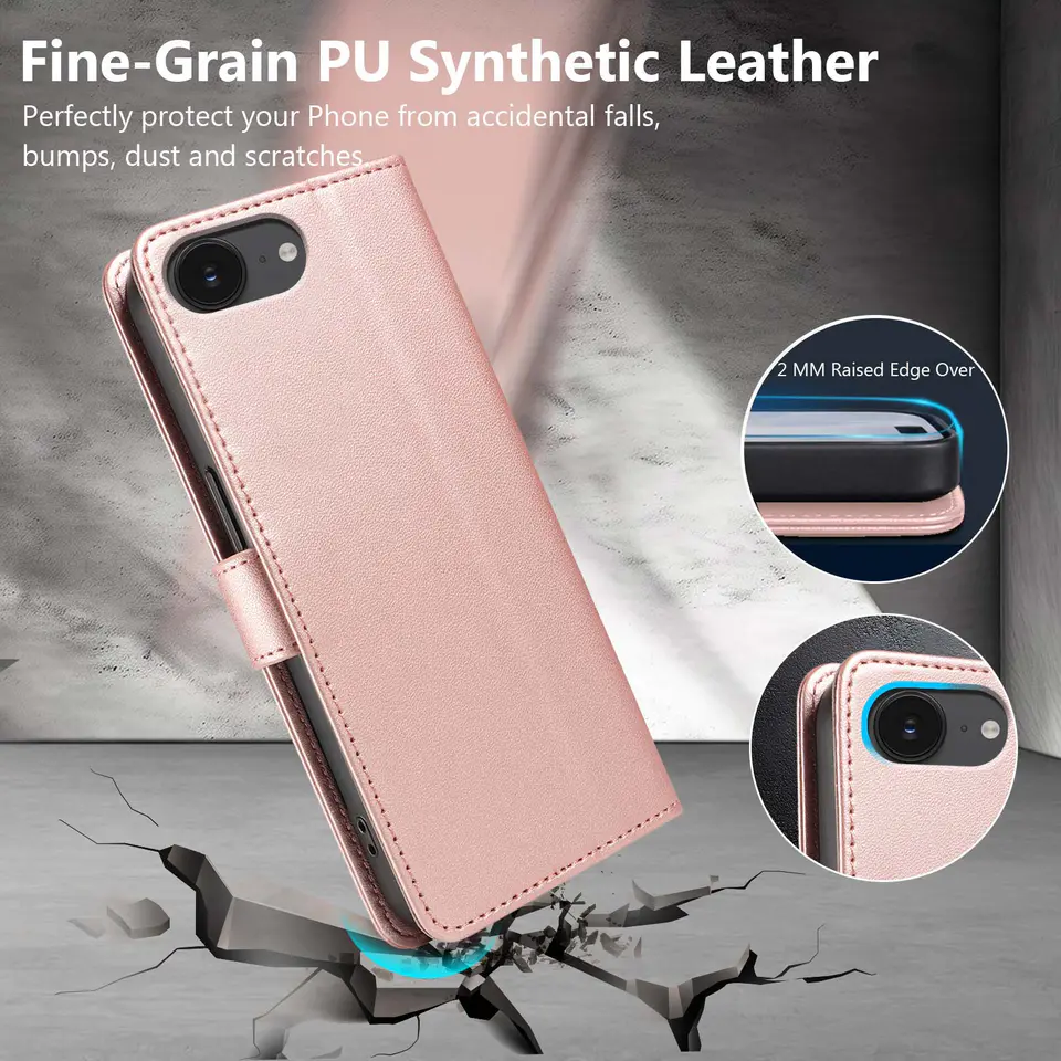 JHWVVTF Wallet Flip Case for iPhone 16E/17E, RFID-Blocking (Rose Gold), view 6