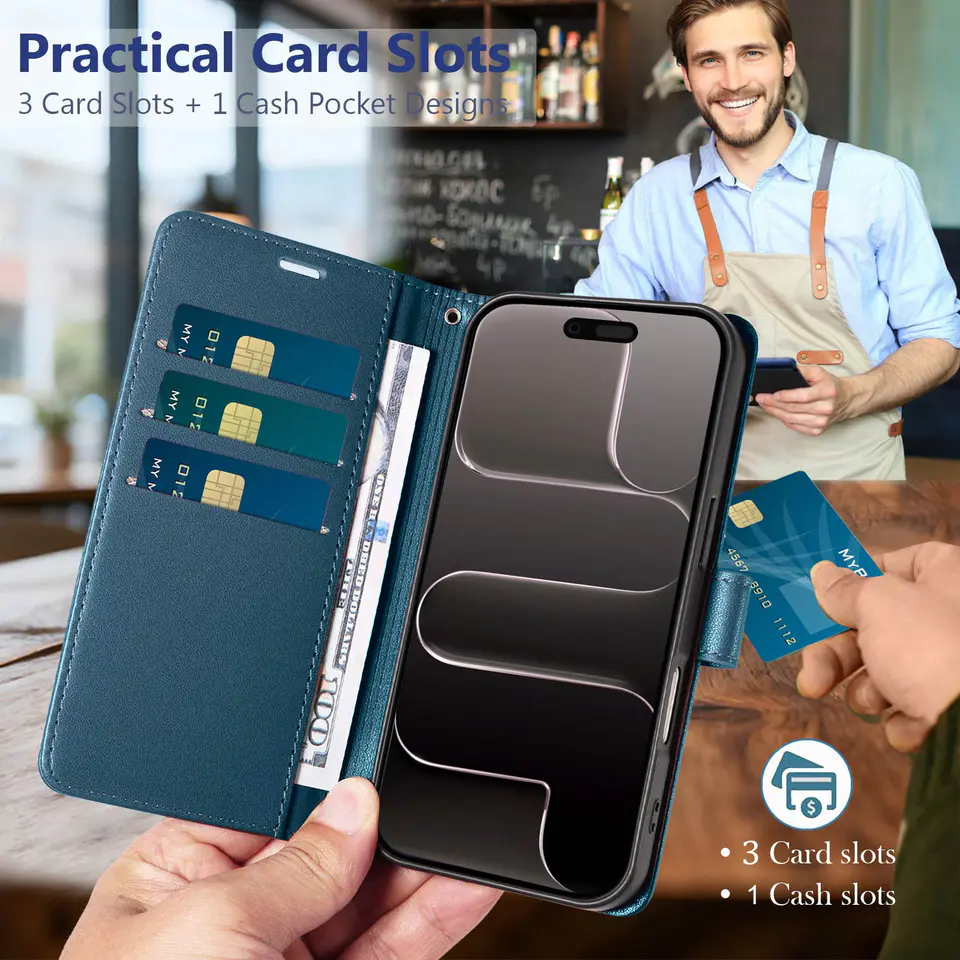 JHWVVTF Wallet Flip Case for iPhone Air, RFID-Blocking (Navy Blue), view 3