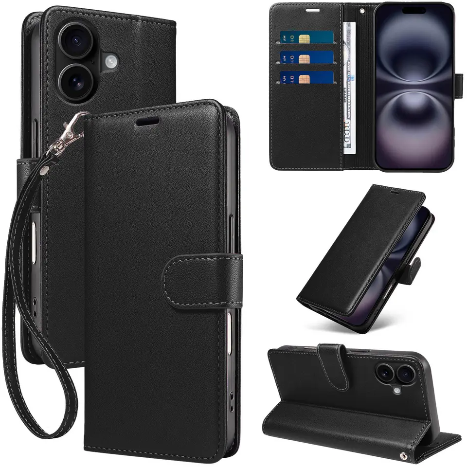 JHWVVTF Wallet Flip Case for iPhone 16 Plus, RFID-Blocking (Black), view 1