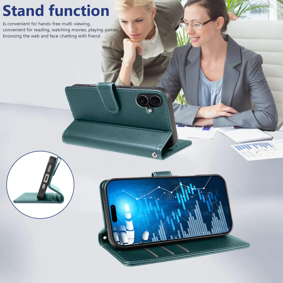 JHWVVTF Wallet Flip Case for iPhone 16 Plus, RFID-Blocking (Teal Green), view 5