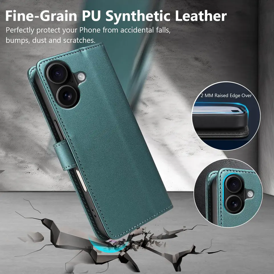 JHWVVTF Wallet Flip Case for iPhone 16 Plus, RFID-Blocking (Teal Green), view 6