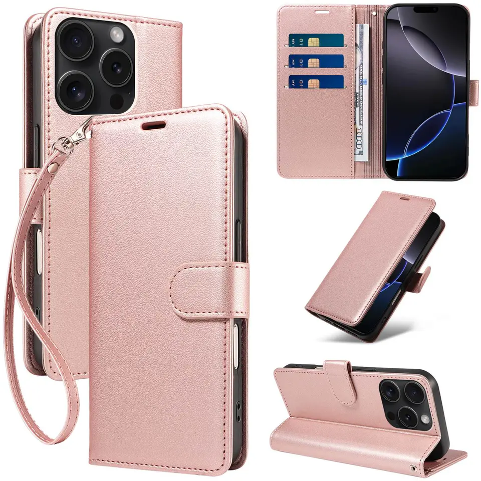 JHWVVTF Wallet Flip Case for iPhone 16 Pro Max, RFID-Blocking (Rose Gold), view 1