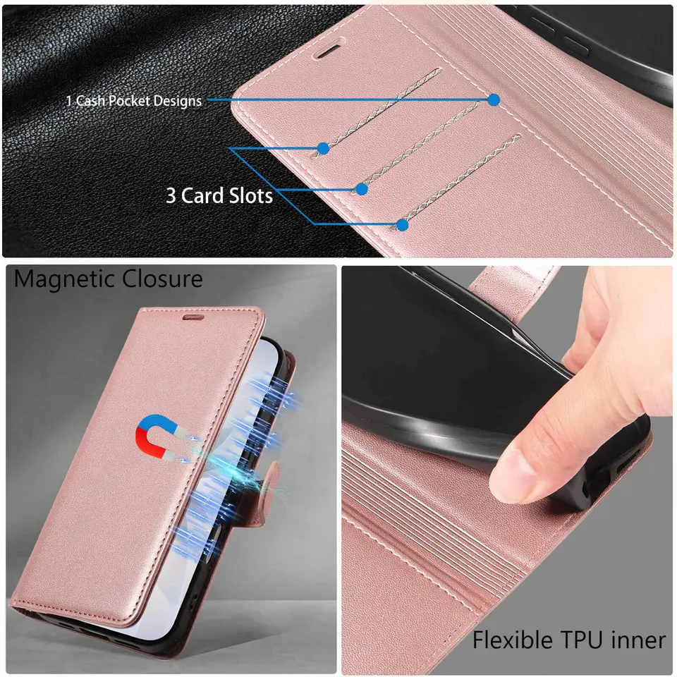 JHWVVTF Wallet Flip Case for iPhone 16 Pro Max, RFID-Blocking (Rose Gold), view 7