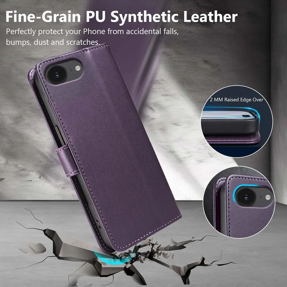 JHWVVTF Wallet Flip Case for iPhone 16E/17E, RFID-Blocking (Purple), view 6