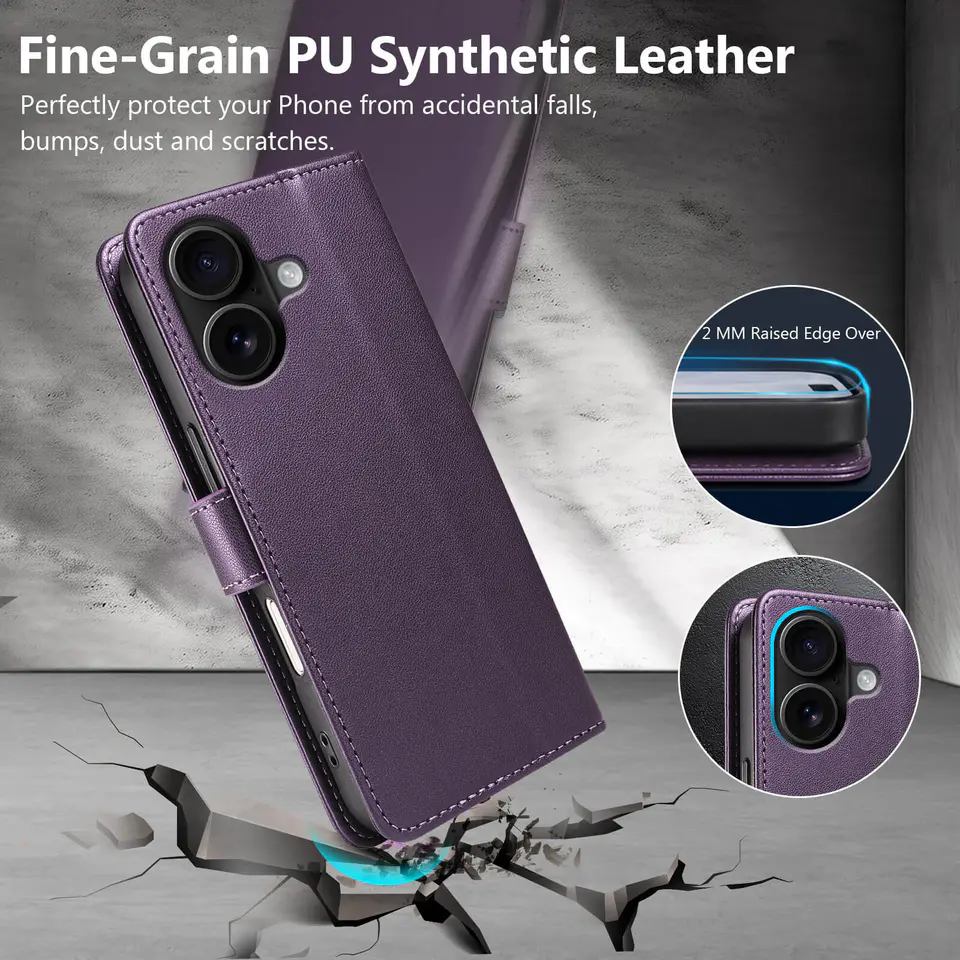 JHWVVTF Wallet Flip Case for iPhone 16 Plus, RFID-Blocking (Purple), view 6