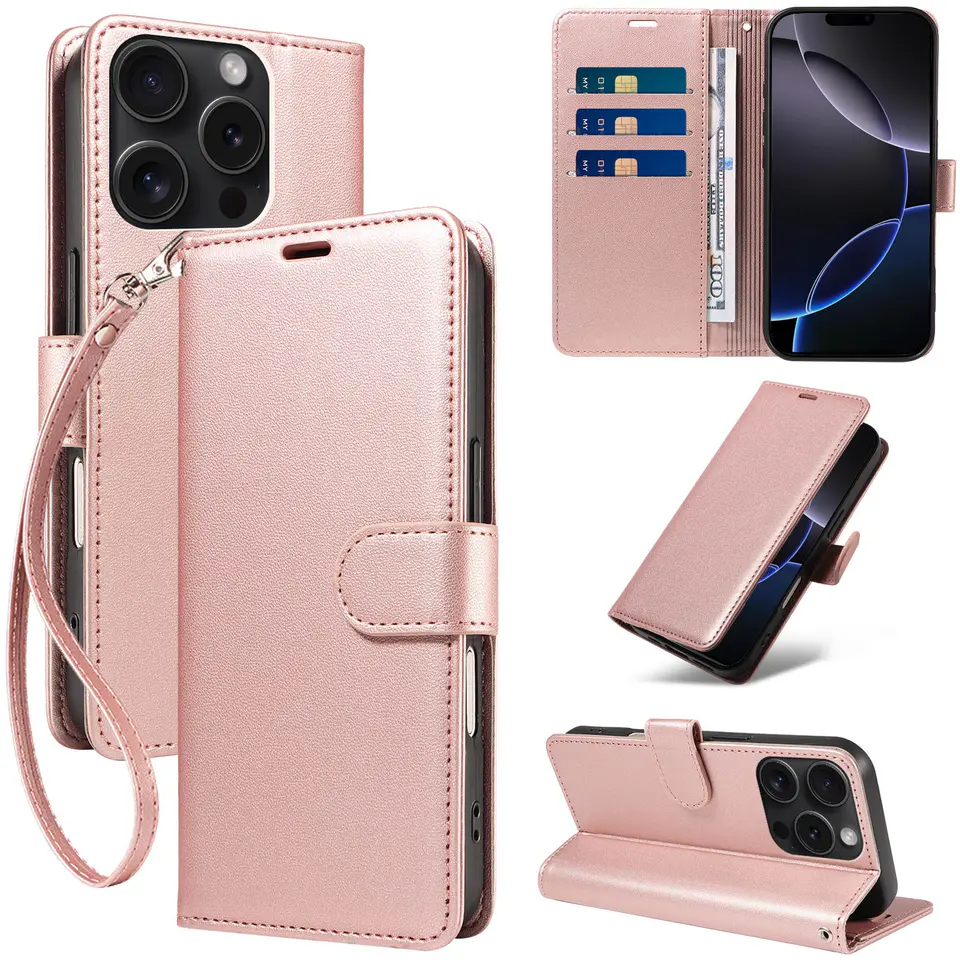 JHWVVTF Wallet Flip Case for iPhone 16 Pro, RFID-Blocking (Rose Gold), view 1