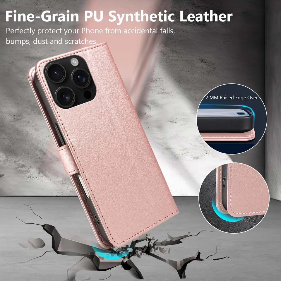 JHWVVTF Wallet Flip Case for iPhone 16 Pro, RFID-Blocking (Rose Gold), view 6