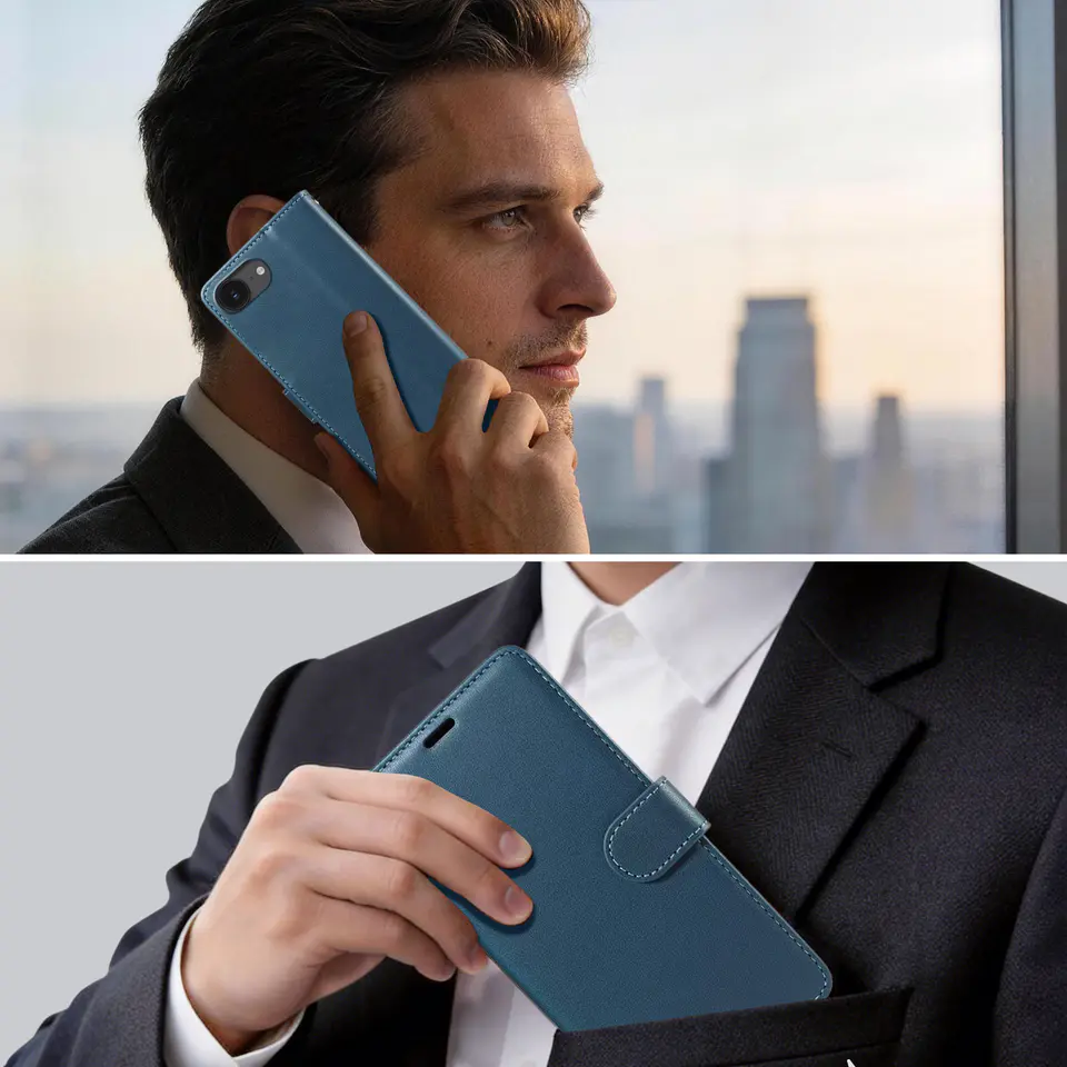 JHWVVTF Wallet Flip Case for iPhone 16E/17E, RFID-Blocking (Navy Blue), view 2