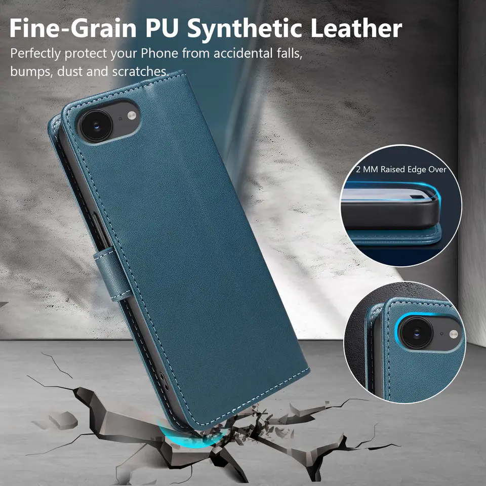 JHWVVTF Wallet Flip Case for iPhone 16E/17E, RFID-Blocking (Navy Blue), view 6