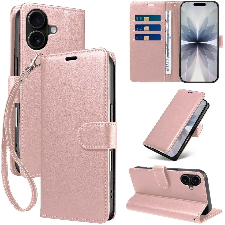 JHWVVTF Wallet Case for iPhone 17, RFID-Blocking, 3 Card Slots (Rose Gold), view 1