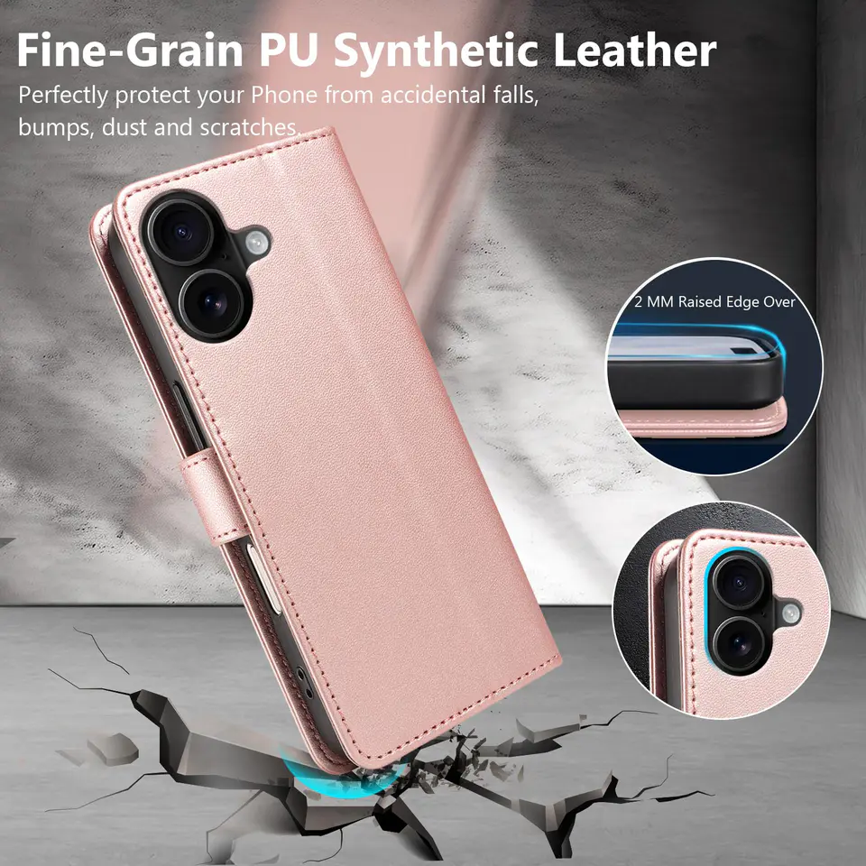 JHWVVTF Wallet Case for iPhone 17, RFID-Blocking, 3 Card Slots (Rose Gold), view 6
