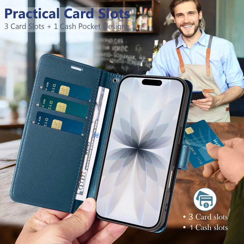 JHWVVTF Wallet Case for iPhone 17, RFID-Blocking, 3 Card Slots (Navy Blue), view 3